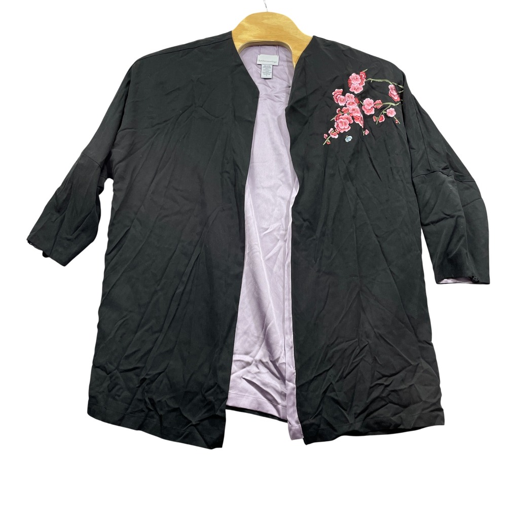 Soft Surroundings XL Black Lavender Embroidered Flowers Lined Polyester